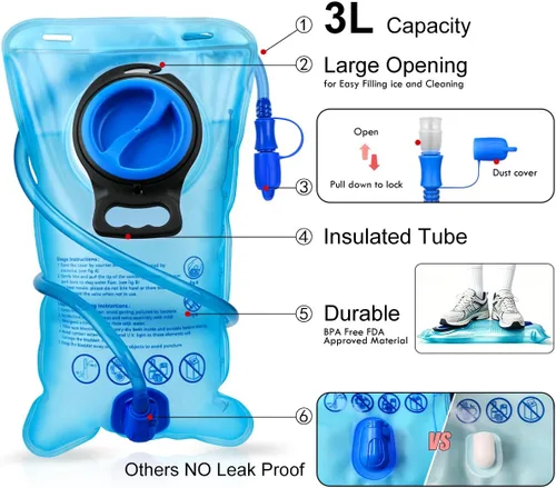 Miniatura 4 de Mothybot Mochila de Hidratación Aislada con Vejiga de Agua de 3L Libre de BPA a Prueba de Fugas, Mochila de Senderismo Ligera de Gran Almacenamiento