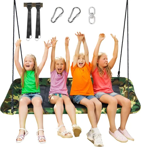 Miniatura 11 de Costzon Columpio rectangular gigante de 60 pulgadas para niños y adultos, resistente al desgaste para interiores y exteriores, con marco de acero