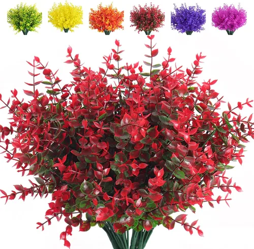 Miniatura 22 de RECUTMS - Flores artificiales, plantas artificiales, resisten los rayos ultravioleta, arbustos sintéticos, para interior y exterior, maceta