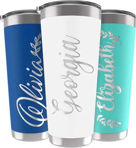 Miniatura 8 de Vasos delgados personalizados con tapa, regalos para ella de 20 onzas, rosa intenso, 12 diseños, vaso grabado personalizado con nombre, tazas Rosa
