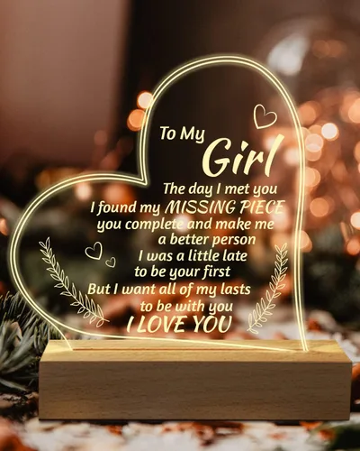 Regalos románticos para novia, para mi novia, luz nocturna grabada, regalos "I Love You" para ella, lindos regalos de aniversario de cumpleaños para