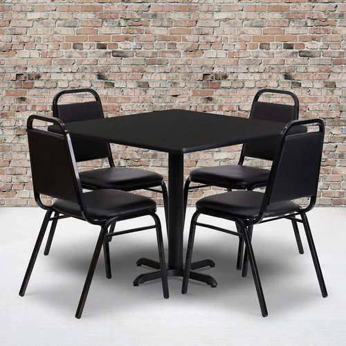 Miniatura 2 de Flash Furniture Juego de mesa de comedor laminada cuadrada de 5 piezas de 36 pulgadas, juego de comedor de restaurante con mesa, base en X y 4 Parte