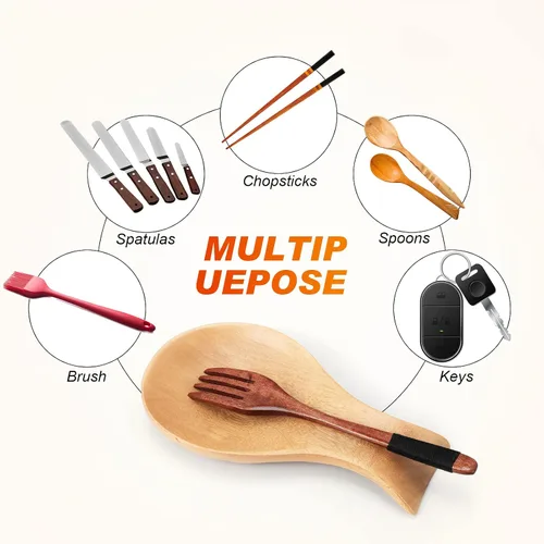 Miniatura 7 de Patelai Soporte para cucharas de madera de acacia para estufa, soporte de bambú para soporte de espátula para cocina, soporte para cuchara