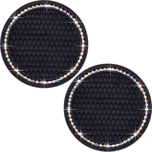 Miniatura 23 de 4 posavasos con brillantes para portavasos, 2.75 pulgadas, insertos para portavasos de auto, silicona suave antideslizante a prueba de golpes, Negro