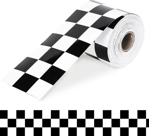Borde de tablero de anuncios de bandera a cuadros en blanco y negro de 66 pies, borde troquelado a cuadros, rollo de recortes de papel para
