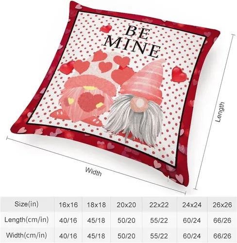 Miniatura 2 de Farmhouse Linen Cushion Cover Case for Living Room Bedroom Decor Be Mine Valentine's Day Red Pink Love Hearts Gnome Decorative Pillow Case with