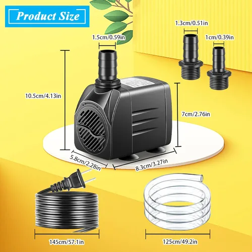 Miniatura 2 de Bomba sumergible, bomba de fuente pequeña con tubo, bomba de agua sumergible para acuario, pecera, interior o exterior, fuente de estanque 25W 400gph