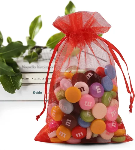 Miniatura 20 de ANZNKU Paquete de 50 bolsas de organza pequeñas de 4 x 6 pulgadas, bolsa de regalo, bolsa de malla transparente, bolsas de regalo blancas con Blanco