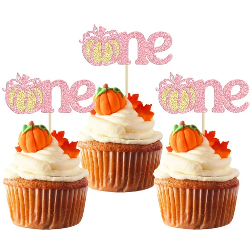 Miniatura 29 de Gyufise 24 piezas de decoración de cupcakes de calabaza con purpurina para temática de otoño, Acción de Gracias, Halloween, baby shower, niños