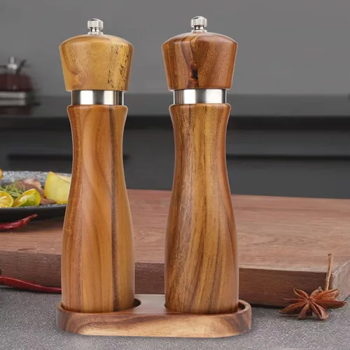 Miniatura 4 de VanlonPro Bandeja para Molino de Sal y Pimienta, Bandeja de Madera de Acacia, Soporte y Descanso para Molinillo de Pimienta