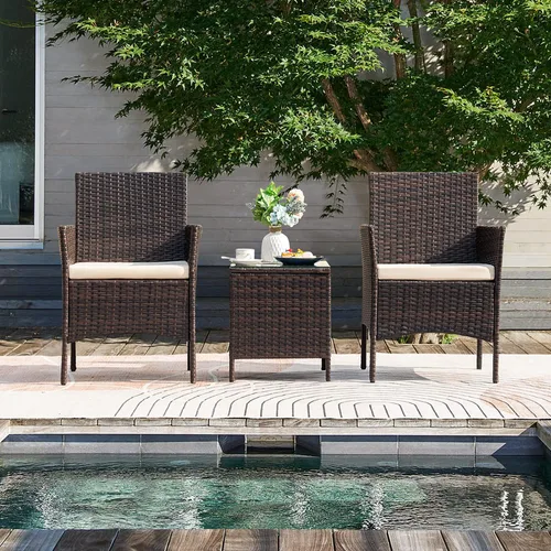 Miniatura 5 de Rankok Juego de 2 sillas de patio, muebles de porche delantero al aire libre, juego de 3 sillas de mimbre para patio, muebles de balcón para patio