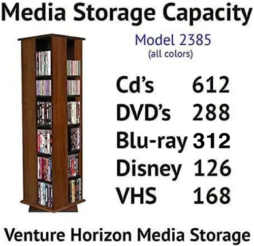 Miniatura 2 de Venture Horizon - torre giratoria para CDs, DVDs, Blu-ray, Disney, VHS, negra, 600 lugares, Madera, Negro