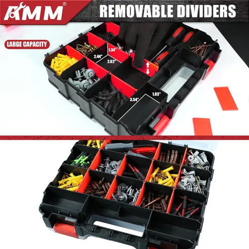 Miniatura 4 de AMM Caja de Herramientas, Organizador de Caja de Herramientas de Doble Lado con 34 Compartimentos, Divisores Removibles, Caja de Aparejos
