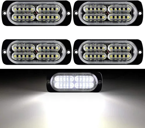 4 piezas de sincronización ultra delgada con 20 luces LED de advertencia de peligro de emergencia, luz estroboscópica, montaje en superficie blanca