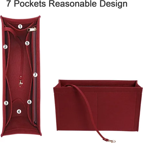 Miniatura 5 de Organizador de bolso para bolsa de dior, bolsa grande, inserto de fieltro de alta calidad, múltiples bolsillos (borgoña, pequeño), KS12-BurGundy-S