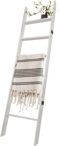 Miniatura 10 de Escalera para Mantas de 6 Niveles – Perchero de Edredones de 5.5 Pies (1.68 m) para Apoyar en la Pared, Almacenamiento de Mantas Estilo Granja