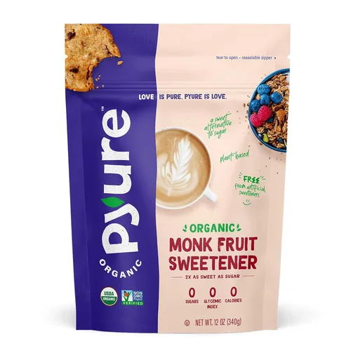 Pyure Edulcorante Orgánico de Fruto de Monje | Sustituto del Azúcar Blanco para Hornear, Café y Té | Cero Carbohidratos, Cero Calorías, Keto, a Base