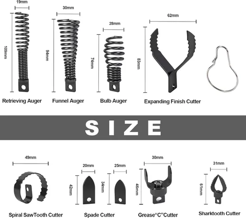 Miniatura 5 de Richcat Accesorio de taladro de serpiente de drenaje, cortador y juego de barrenas, utilizado en máquina de limpieza de drenaje de CA de 50 a 100