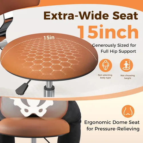 Miniatura 6 de Silla de dibujo con ruedas, silla de dibujo de oficina con soporte de espalda, taburete de escritorio de pie ajustable en altura con cojín de piel