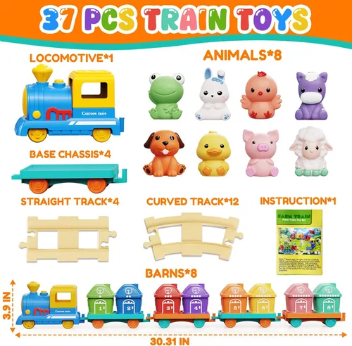 Miniatura 8 de Juguetes para niños y niñas de 1-2-3, juego de tren para niños pequeños de 2 a 4 años con música y luz, juguetes para niños de 1, 2 y 3 años