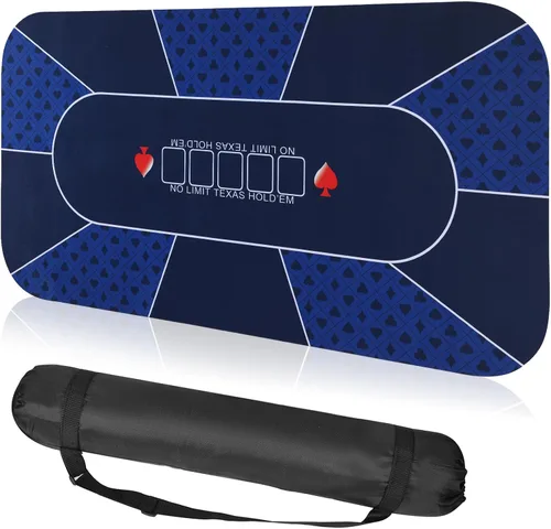 Kinlop Alfombrilla de póquer con bolsa de almacenamiento, cubierta de mesa de póquer portátil de goma plegable Texas para 5-10 jugadores, diseño de