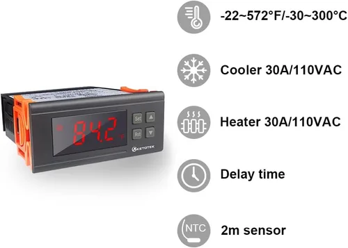 Miniatura 2 de Controlador de temperatura digital KETOTEK KT8230 Termostato regulador 120VAC 30A Fahrenheit -22~572℉ Calefacción enfriamiento para incubadora