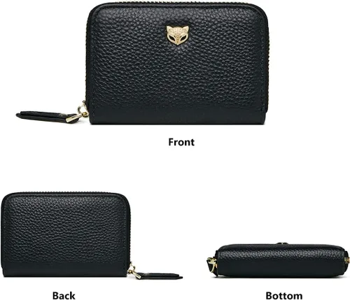 Miniatura 7 de FOXLOVER Mini tarjetero de crédito RFID para mujer, cartera pequeña de cuero para tarjetas, Negro, talla única , Moda