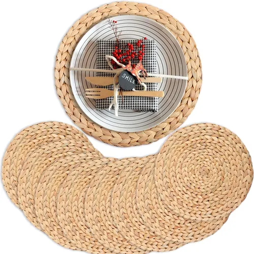 Miniatura 10 de Juego de 6 manteles individuales redondos, juego de 6, manteles individuales tejidos para mesa redonda, cargadores para platos de cena, manteles