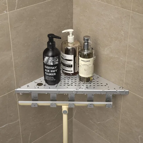 Miniatura 7 de Estantes de ducha con ganchos, estante esquinero de baño de acero inoxidable 304 para pared de azulejos (cepillado, 10 pulgadas)