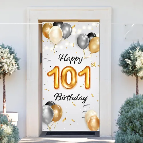 Miniatura 5 de Cartel de feliz cumpleaños número 101 – Cubierta de puerta de fiesta de cumpleaños número 101 para mujeres y hombres – Saludos a 101 años