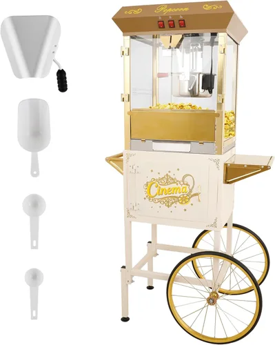 Miniatura 13 de Máquina de palomitas de maíz con carrito, con ruedas, cuchara de aceite de acero inoxidable, carrito móvil con taquillas para cine en casa Negro