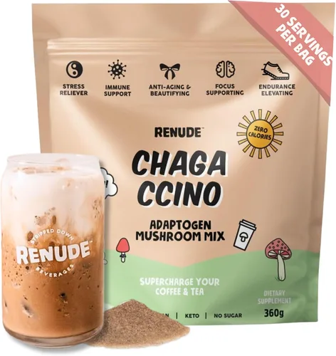Miniatura 8 de Renude Chagaccino - Polvo de hongos Chaga, mezcla de bebida de café de hongos con adaptógenos, energía natural y apoyo inmunológico, vegano, keto