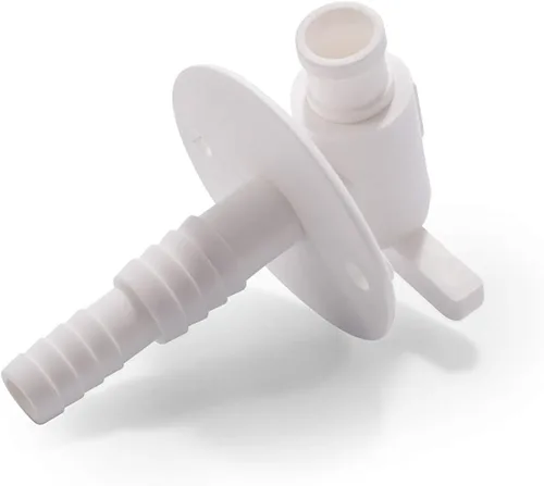 Miniatura 2 de Camco 22223 Válvula de drenaje - 3/8" o 1/2" doble púa con brida, color blanco (paquete de 6)