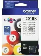 Brother Cartucho de tinta negra de rendimiento estándar original, LC201BK, tinta negra de repuesto, rendimiento de páginas de hasta 260 páginas,
