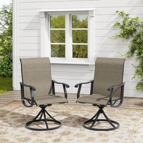 Miniatura 44 de VICLLAX Juego de 2 sillas de comedor giratorias para patio, sillas de exterior de tela de malla de textileno acolchada con reposabrazos para porche