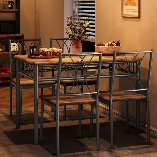 Miniatura 5 de Garvee Juego de mesa de comedor de madera de 5 piezas para 4, juego de mesa de cocina rectangular con 4 sillas, juego de mesa de comedor que ahorra