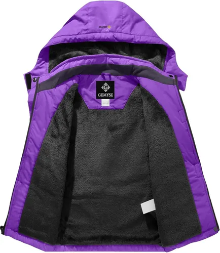 Miniatura 3 de GEMYSE Chaqueta de esquí impermeable para niña con forro polar, resistente al viento, para snowboard