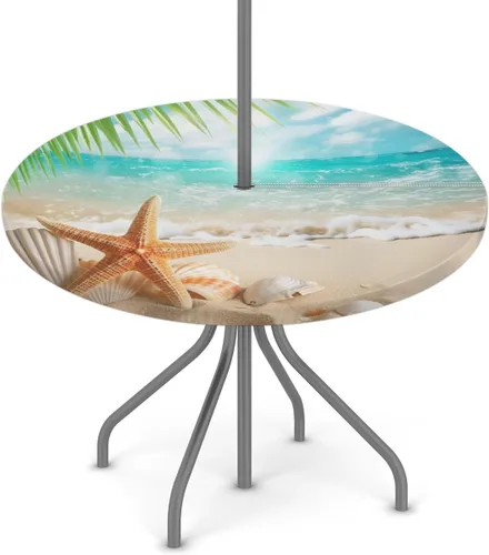 Miniatura 40 de Mantel redondo para exteriores con agujero para paraguas, mantel de temporada con margaritas para exteriores, con cremallera, impermeable, mantel