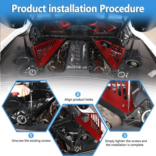 Miniatura 7 de Sekhyna Cubierta de panel de bahía del motor compatible con Chevrolet Corvette C8 Stingray 2020-2024 aleación de aluminio 2 piezas compartimento