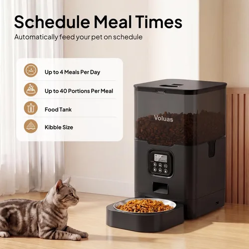 Miniatura 2 de VOLUAS Comederos automáticos para gatos, dispensador de alimentos secos para mascotas con temporizador, comederos automáticos para gatos con bolsa