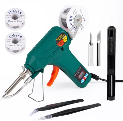 Kit de pistola de soldadura Larlarsa - Kit de soldador con temperatura ajustable 180-520°C, botón de ENCENDIDO/APAGADO, pistola de soldadura LED