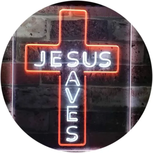 Miniatura 13 de ADVPRO Placa de pared con diseño de Jesús salva cruz, regalos de inauguración de la casa, letrero de neón LED de doble color, azul y rojo, 8.5 x 12