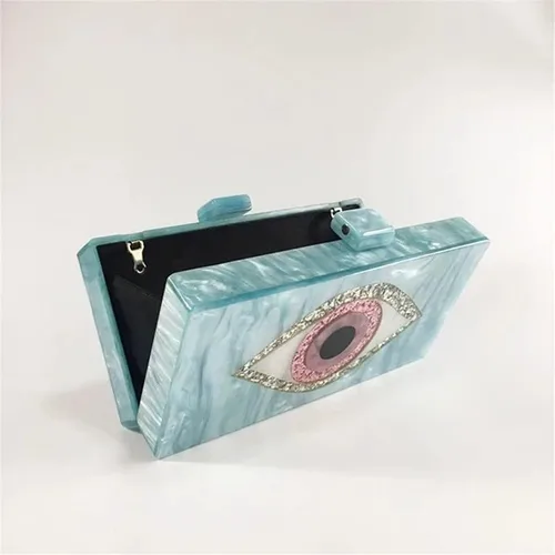 Miniatura 5 de ZLXDP - Bolso de mano de acrílico para noche, bolso de mano con cadena azul claro, bolso cruzado de retazos, bolso de fiesta para mujer