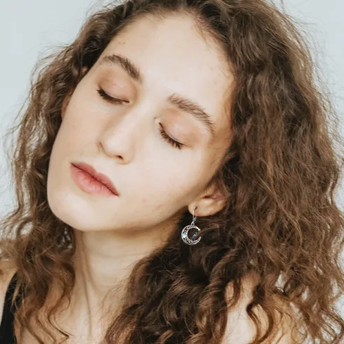 Miniatura 217 de Aretes colgantes de plata de ley con diseño de árbol de la vida, flor, abeja, animales, gato, colibrí, piedra lunar, turquesa, aretes con cierre