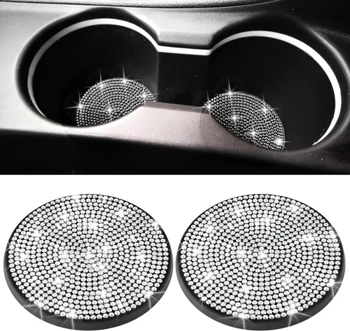 Miniatura 19 de BFXM 2 piezas de portavasos brillantes, portavasos antideslizantes de silicona con diamantes universales de 2.75 pulgadas, accesorios brillantes