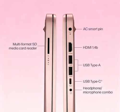 Miniatura 6 de HP Laptop HD de 14 pulgadas, CPU Intel de doble núcleo, 8 GB de RAM, 64 GB eMMC, ligera y batería de 12 horas, diseño elegante con múltiples Oro