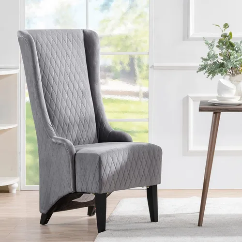 Sillas copetudas de tela gris para comedor y sala de estar, acento acolchado, silla esquinera lateral de ala ancha de 23 pulgadas, asiento grueso,