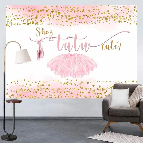 Miniatura 4 de Lofaris Tutú de 7 x 5 pies, bonito telón de fondo para niñas, baby shower, fotografía, puntos dorados, decoraciones de fiesta de cumpleaños