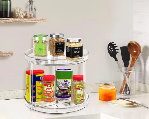 Miniatura 3 de Organizador Lazy Susan de 2 niveles para baño, organizador de maquillaje giratorio de 360 grados de 9.25 pulgadas transparente para tocador