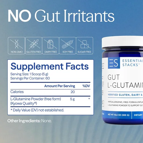 Miniatura 6 de Essential Stacks Polvo de L-glutamina Gut - Fabricado exclusivamente en Estados Unidos - Polvo de glutamina pura L para la salud intestinal